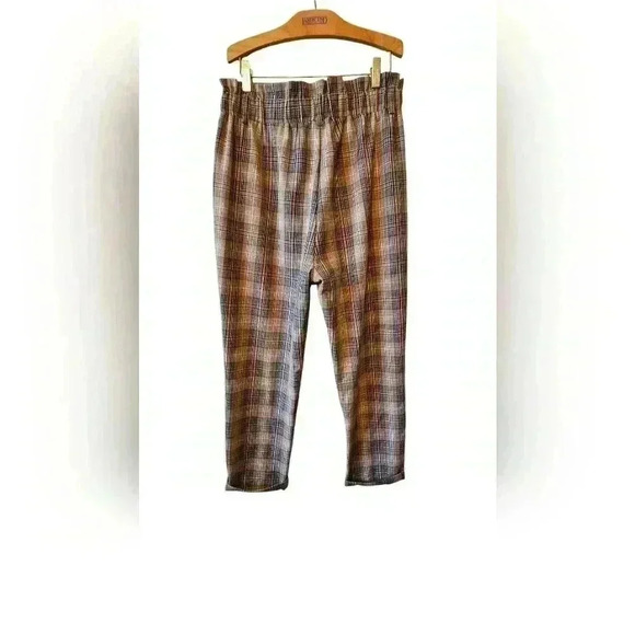 LUMIERE Womens Pants Ruffled Elastic Waist Cuffed Trousers Plaid Sz Large - Picture 2 of 7